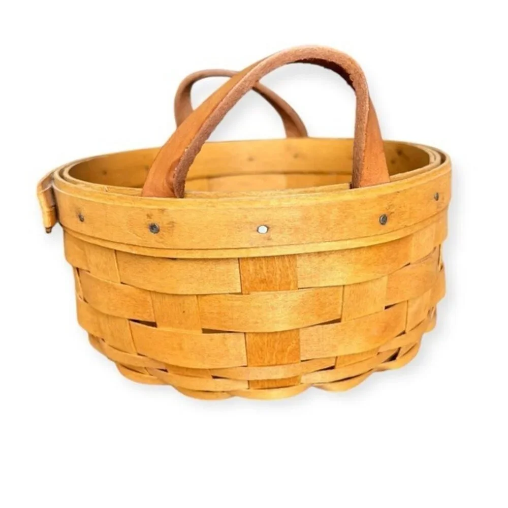 🌻Vintage Longaberger Button Basket 1997 Handwoven Maple Leather Handles